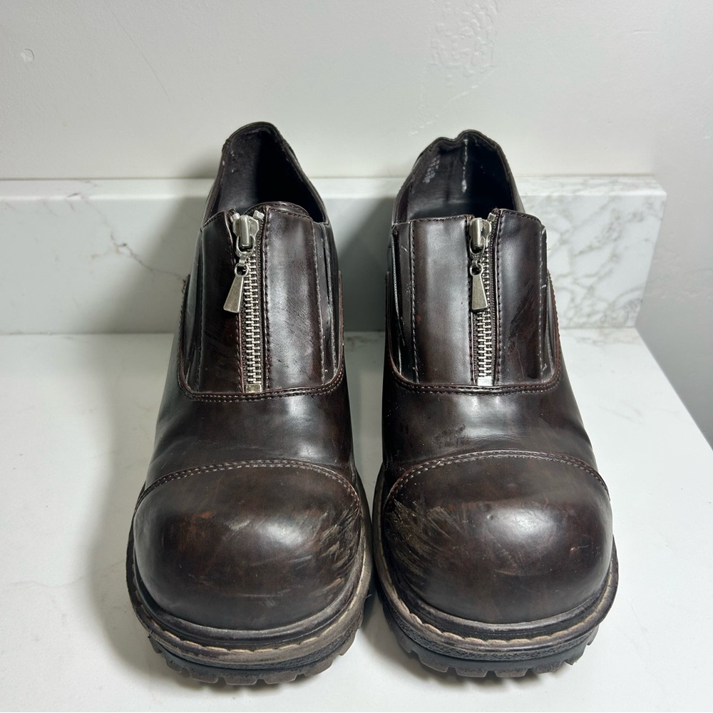 Vintage 90s Y2K Chunky Brown Platform Heels Clogs Womens Size 11 Lower East Side - Picture 2 of 7